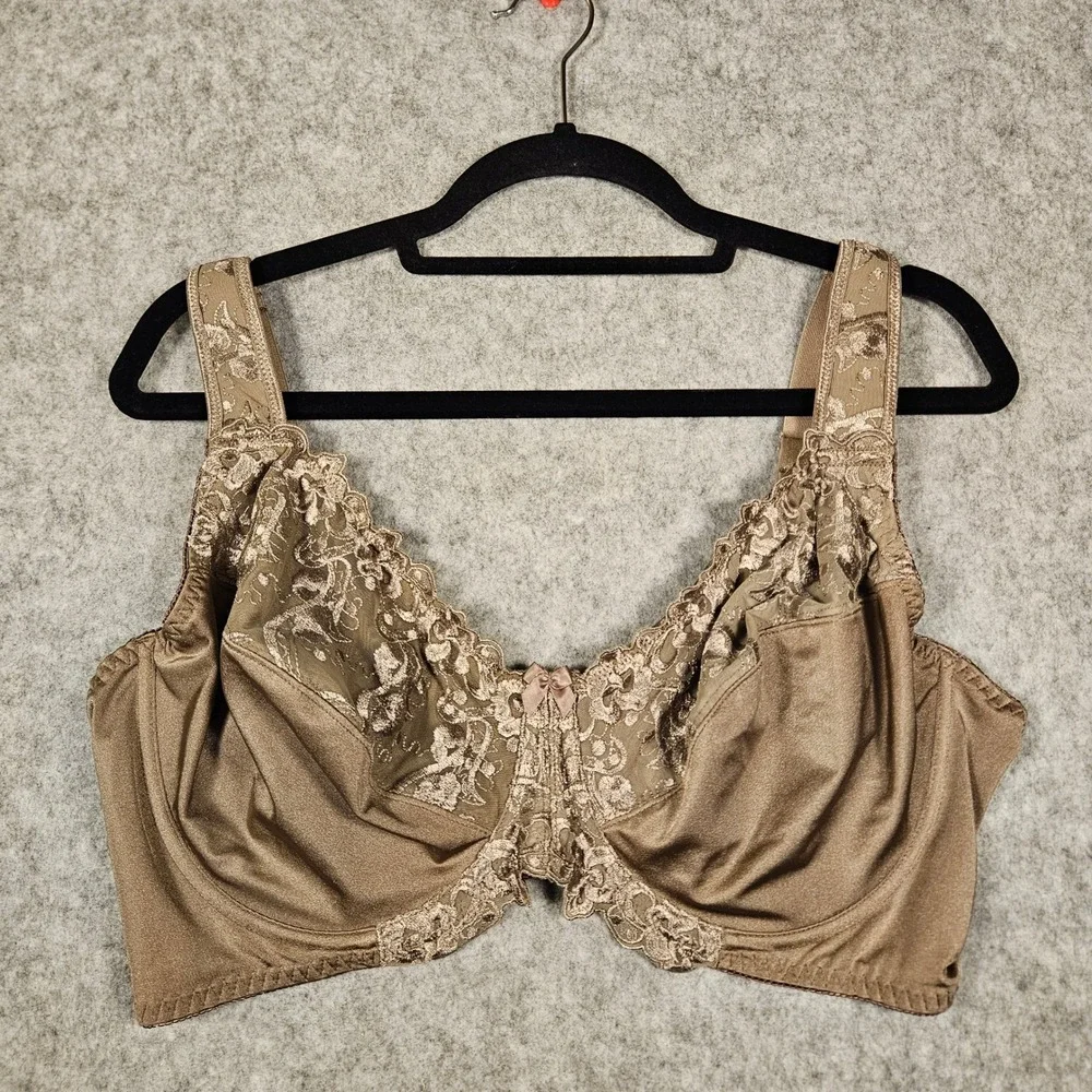 TELIMUSSTO Womens Brown Lace Embroidered Underwire Bra Comfort Support Sz 46DDD